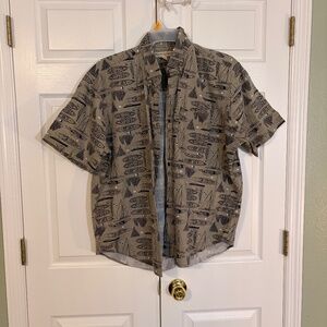 Munsingwear Sailing Boats Print Olive Green Camp Shirt Mens XL